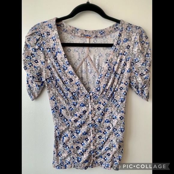 Free People // Floral Deep V Blouse - Picture 1 of 4
